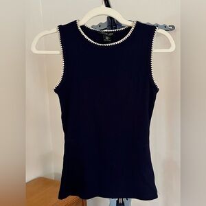 Rachel Zoe Navy Sleeveless Knit Top with White Trim – Size XS